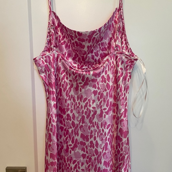 Hot Pink Leopard Print Satin Slip Dress Midi NWT - Picture 3 of 4